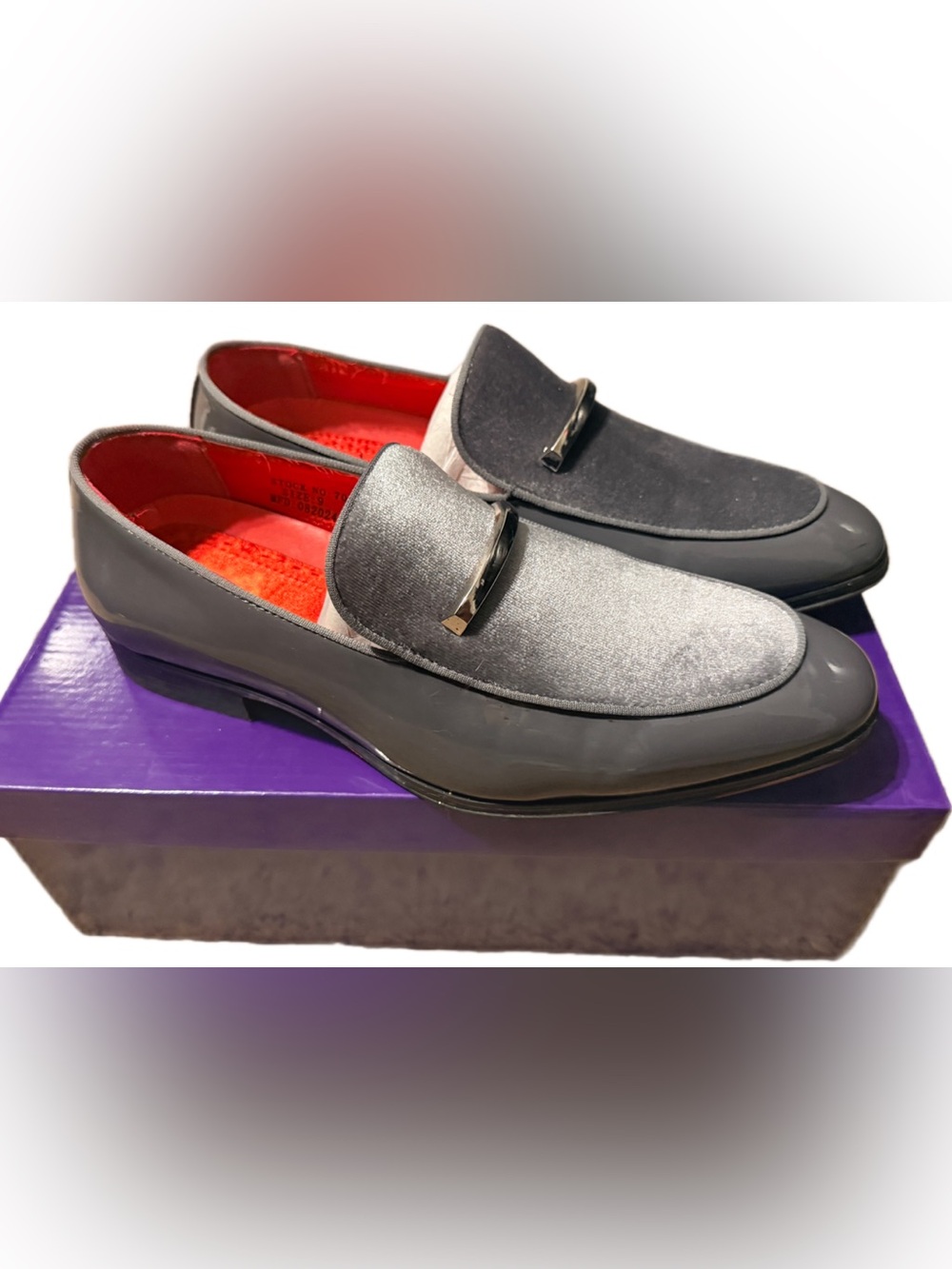 Mens Smoke Gray Velvet Patent Leather Formal Dress Shoes After Midnight 7041